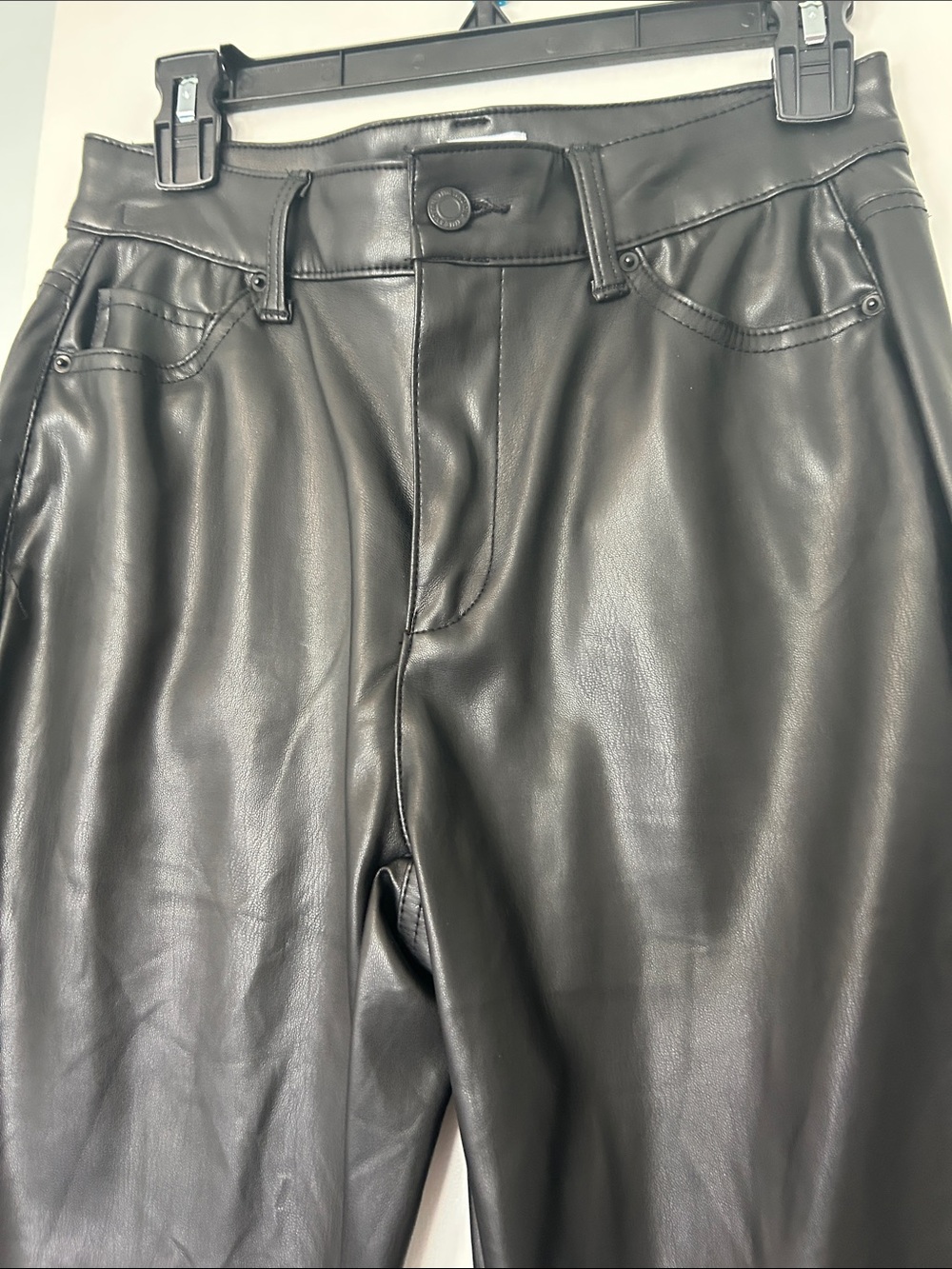 Time and Tru Black Straight Faux Leather Jeans - Picture 3 of 5